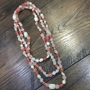 60” CHERRY & PINK QUARTZ, & JADE NECKLACE